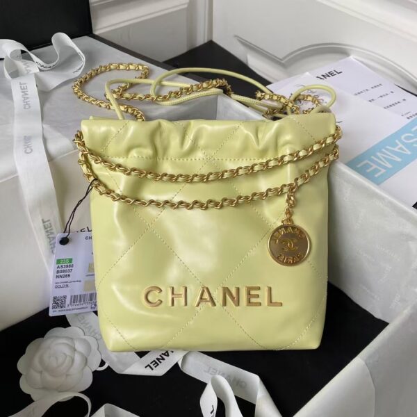 Chanel 22 AS3980 Mini Tote Shiny Calfskin & Gold-Tone Metal Yellow