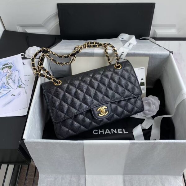 Chanel Classic 11.12 Handbag Caviar Gold Hardware Burgundy Interior