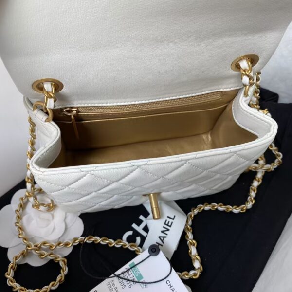 Chanel 23C AS1786 Mini Square Pearl Embossed Flap Bag Antique Gold Hardware White