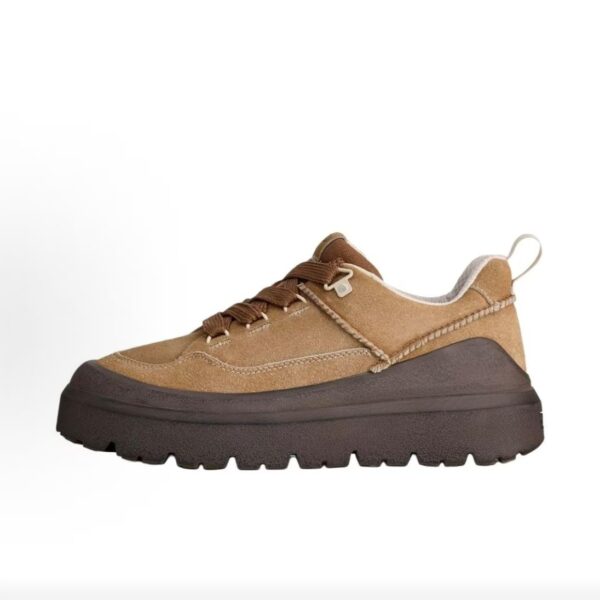UGG Knoll Chestnut Suede Chunky Lug‑Sole Lace‑Up Sneakers