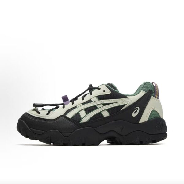 Asics GEL‑Pickax Cream Green Black Outdoor Hiking Trainers with Purple Accent