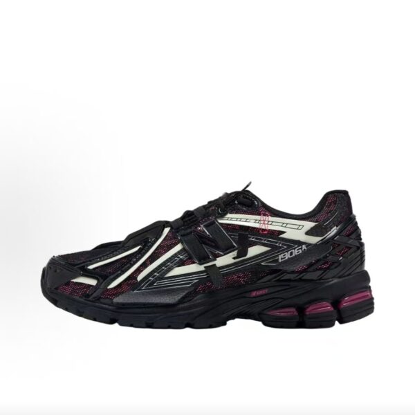 New Balance 1906R Black Burgundy Off‑White Retro Running Trainers