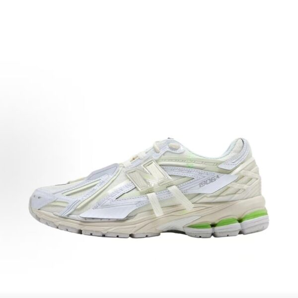 New Balance 1906R Off‑White Cream Lime Green Retro Running Trainers